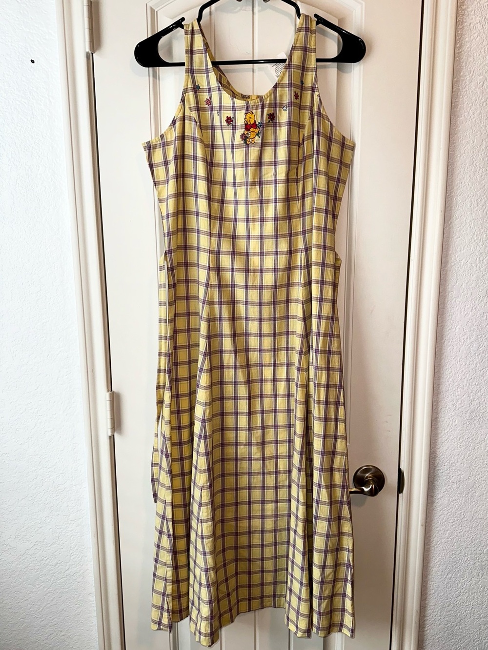 Vintage Y2K Disney Yellow Purple Plaid Midi Dress w/ Winnie the Pooh Embroidery